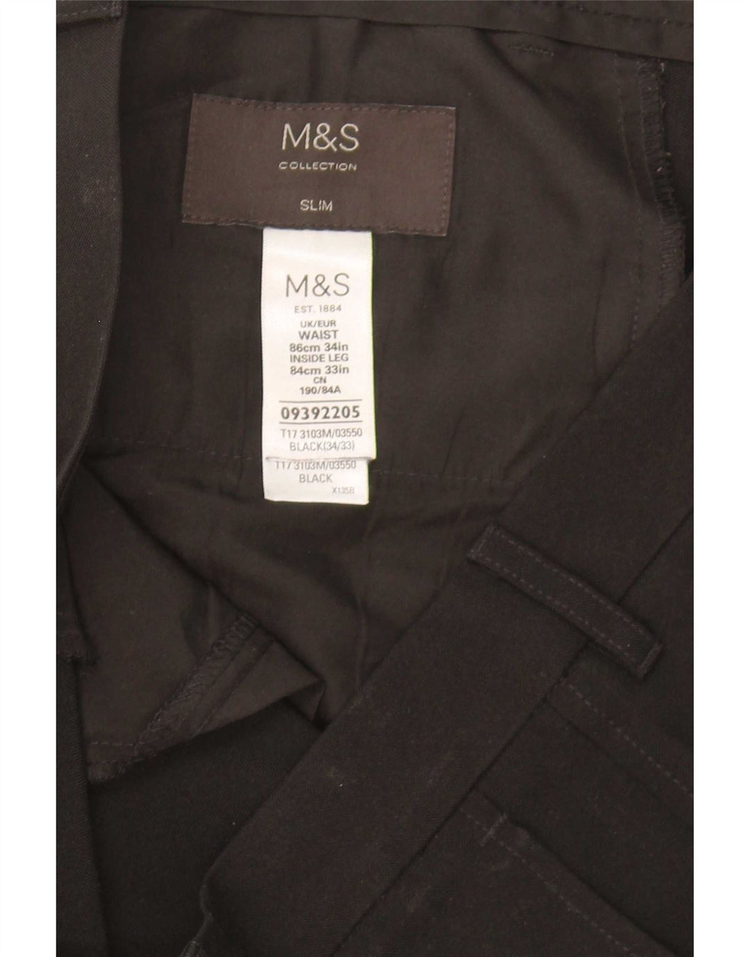 Marks & Spencer Pantalones chinos ajustados para hombre W34 L33 Poliéster negro