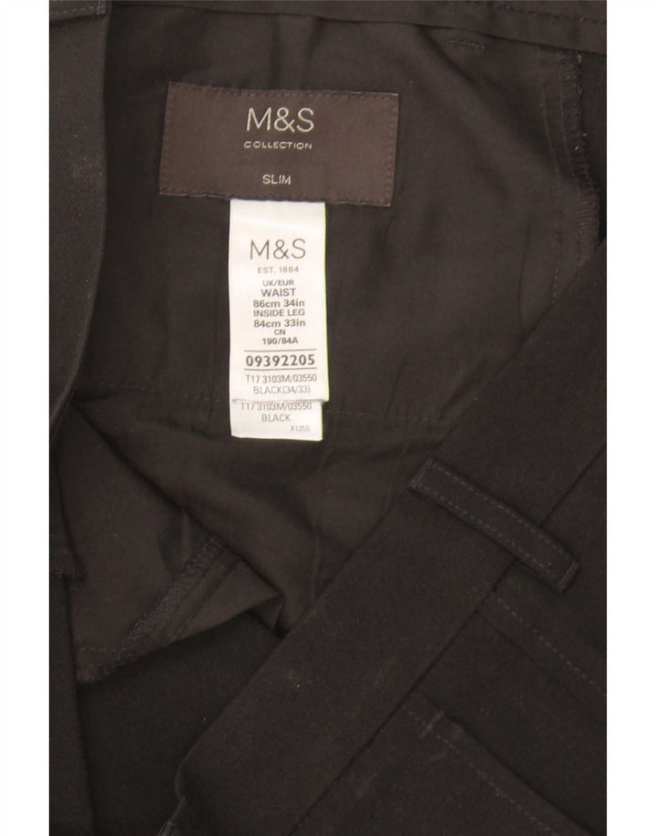 Marks & Spencer Pantalones chinos ajustados para hombre W34 L33 Poliéster negro