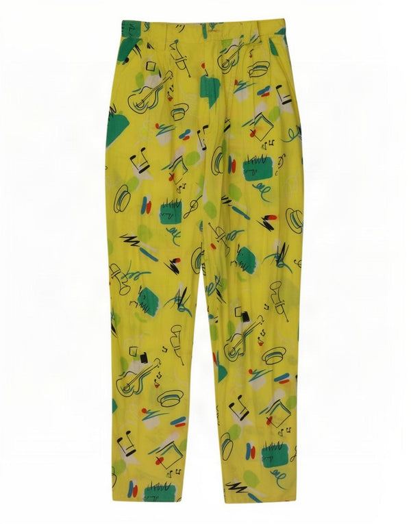 Iber Womens Abstract Pattern Casual Trousers IT 46 Large W28 L28 Yellow