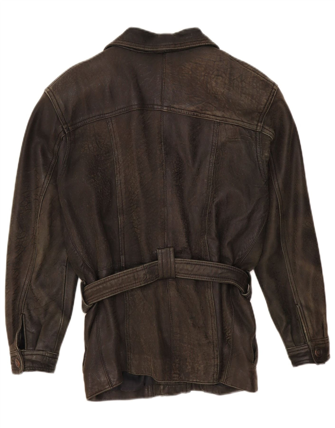 Vintage mujer cuero oversized biker chaqueta Reino Unido 10 pequeño cuero marrón