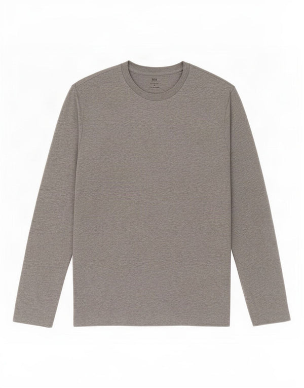 Marks & Spencer Camiseta de corte regular para hombre de manga larga de algodón moteado gris grande
