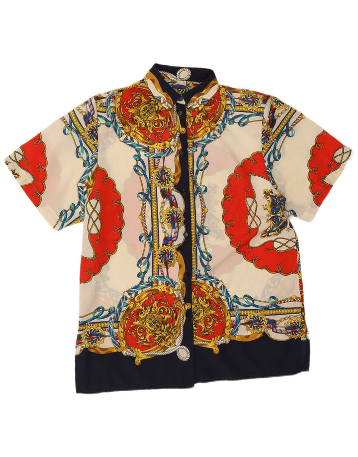Vintage mujer patrón abstracto camisa blusa Reino Unido 16 grande multicolor