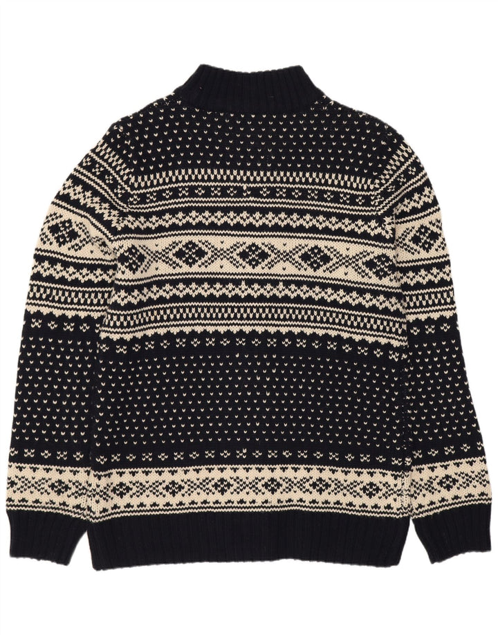 VINTAGE Hombres Cardigan Suéter 2XL Azul Marino Fair Isle Acrílico