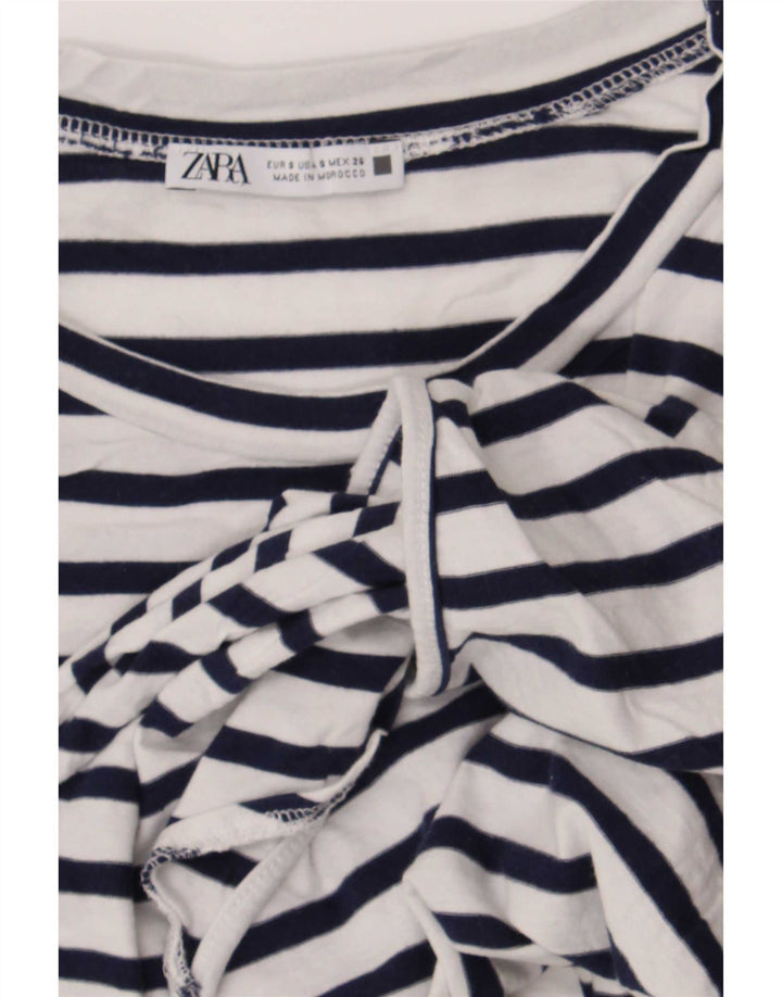 Zara Blusa Corta Con Lazo Frontal Para Mujer UK 10 Small Azul Marino A Rayas