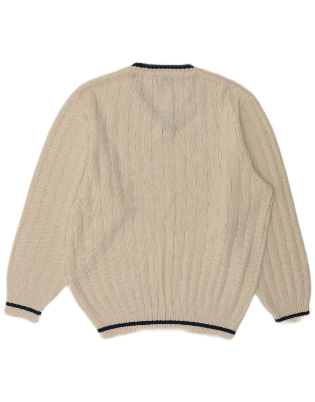 VINTAGE Hombres V-Cuello Jumper Suéter Reino Unido 40/42 Medio Blanco Poliacrílico