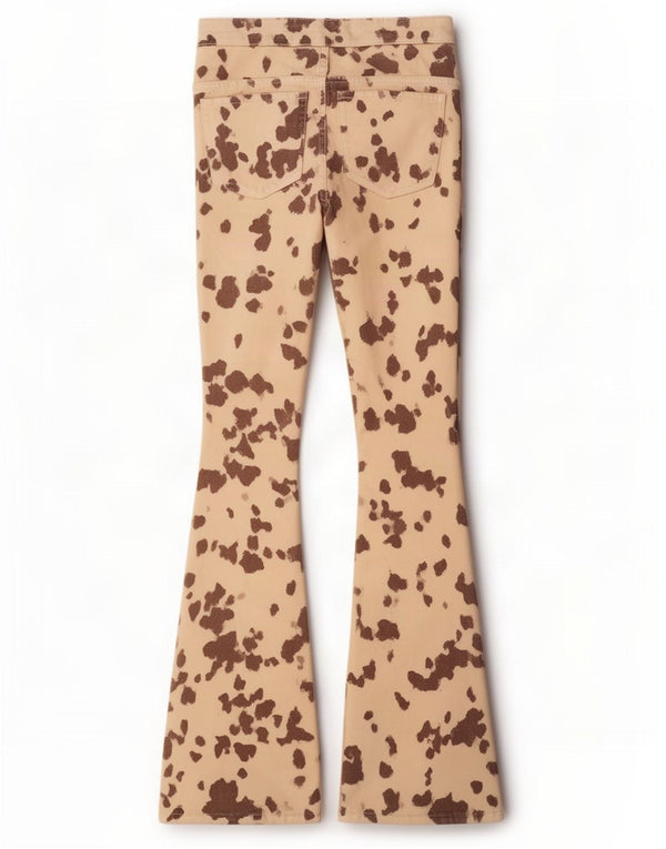 Zara Mujer Vaqueros Acampanados EU 36 XS W26 L33 Beige Animal Print Algodón