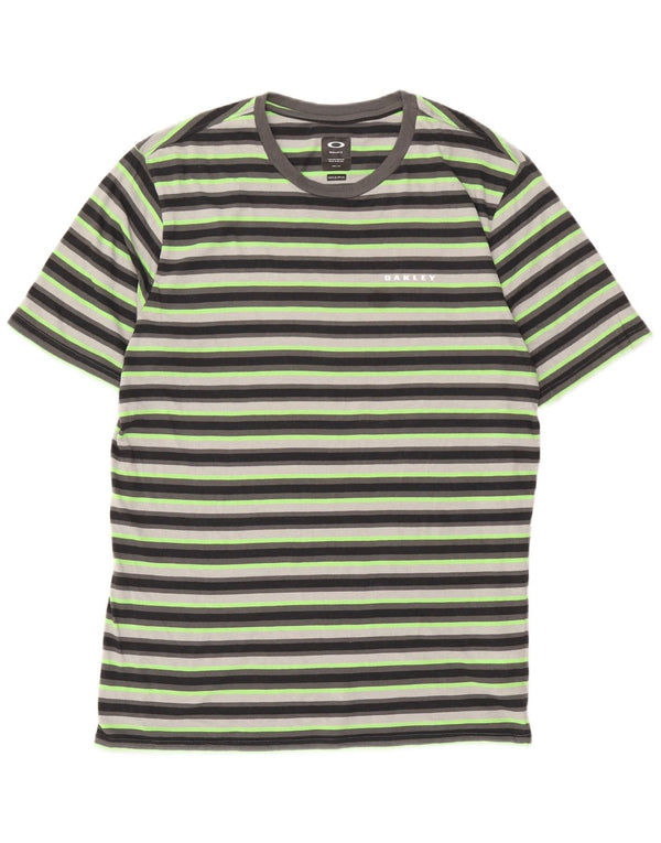 Oakley Mens Regular Fit T-Shirt Top XL Green Striped Cotton