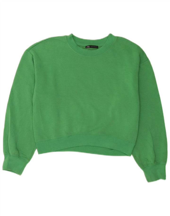 Zara Mujer Crop Oversize Sudadera Jumper UK 10 Small Verde Poliéster