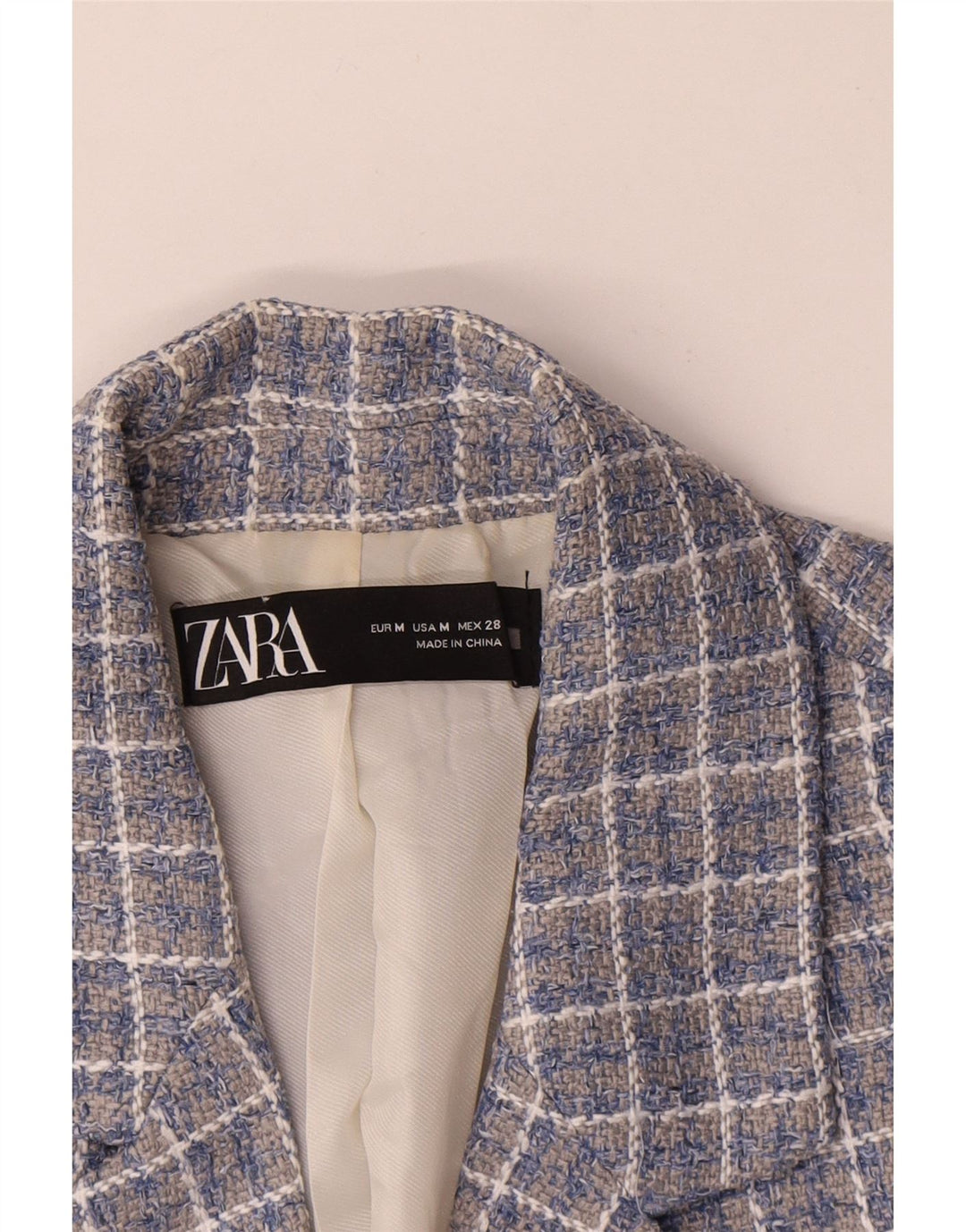Zara Chaqueta tipo blazer corta con doble botonadura para mujer UK 44 Medium Blue Check