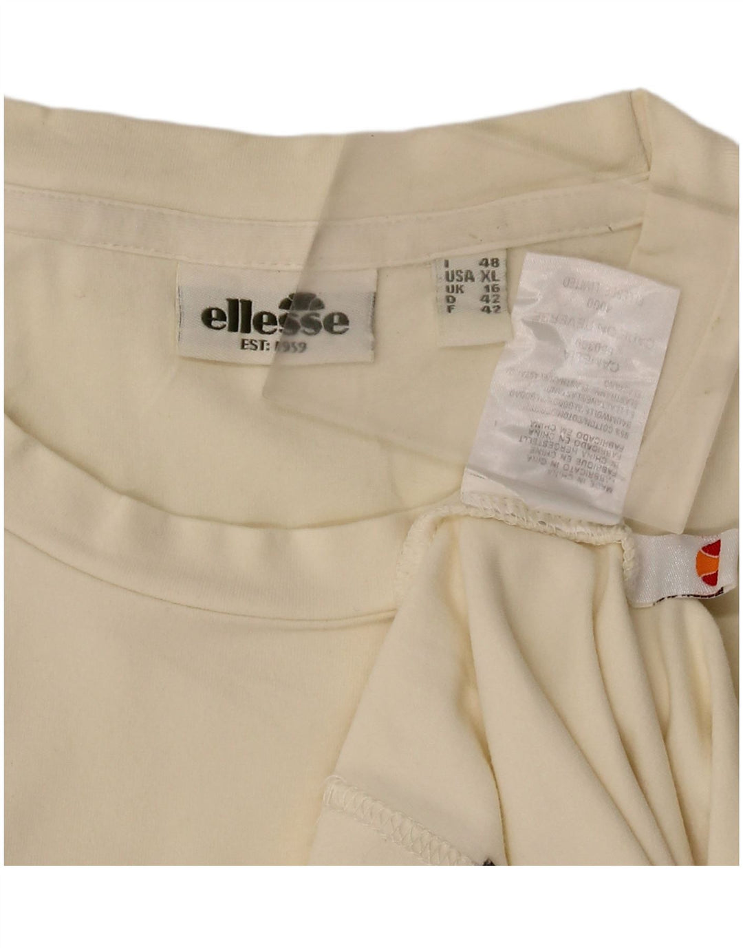 ELLESSE Top gráfico para mujer de manga larga UK 46 grande de algodón blanco roto
