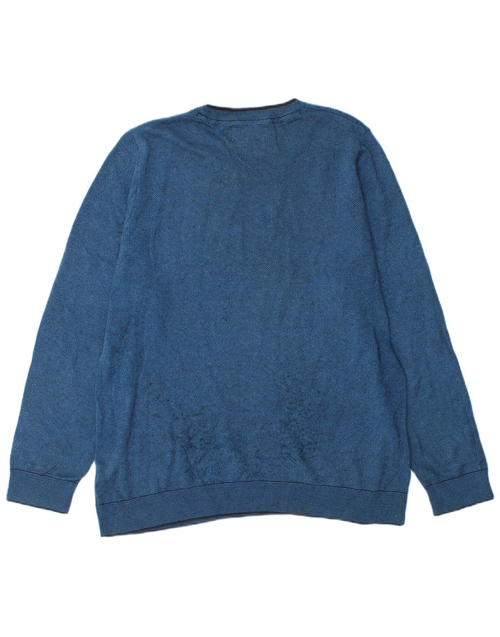 Marks & Spencer Suéter tipo jersey con cuello redondo y corte entallado para hombre, talla grande, azul