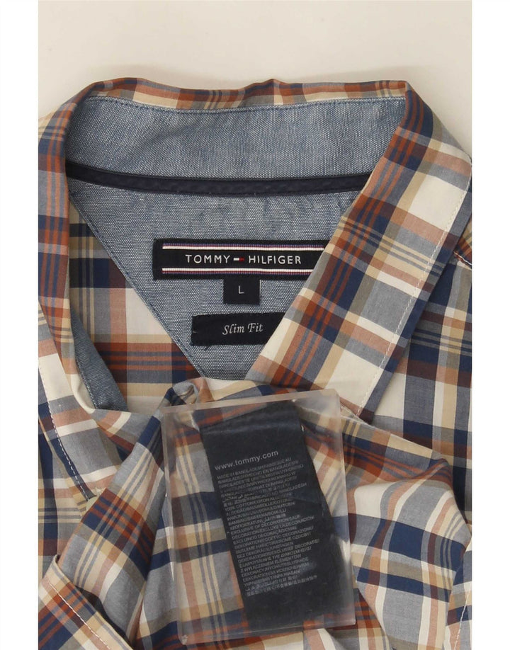 Tommy Hilfiger Camisa Slim Fit De Manga Corta Para Hombre Cuadros Multicolores Grandes