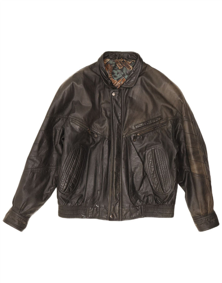 Chaqueta de cuero vintage para hombre IT 48 cuero negro medio