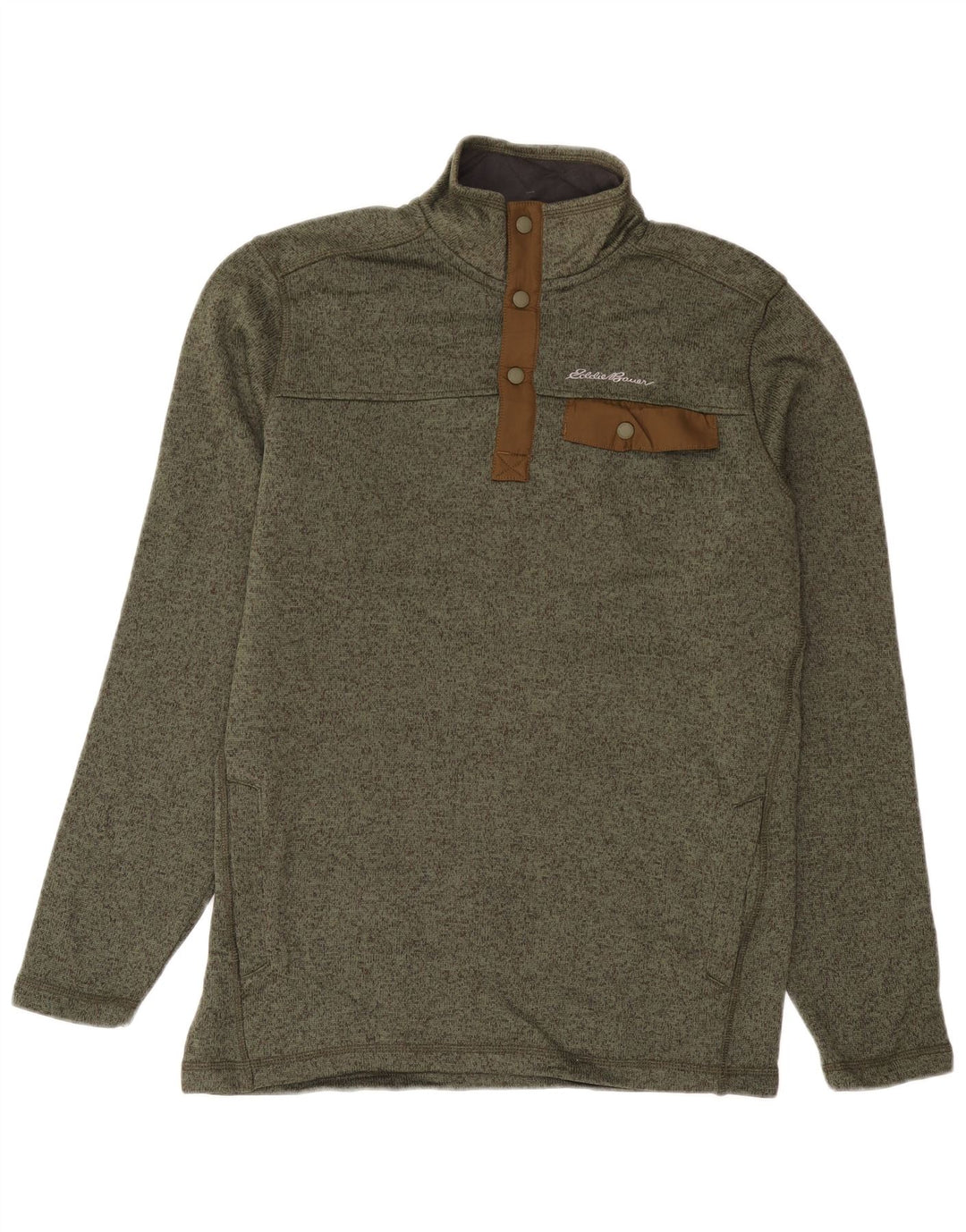 Eddie Bauer Sudadera con Cuello Alto y Botones para Hombre Jersey Mediano Moteado en Caqui
