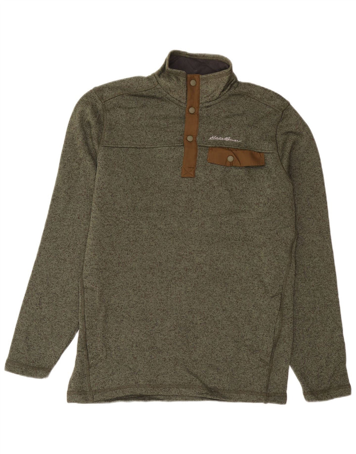 Eddie Bauer Sudadera con Cuello Alto y Botones para Hombre Jersey Mediano Moteado en Caqui