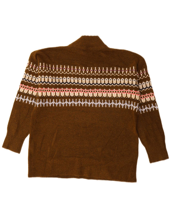 Fat Face Womens Turtle Neck Jumper Sweater UK 12 Medium Khaki Fair Isle