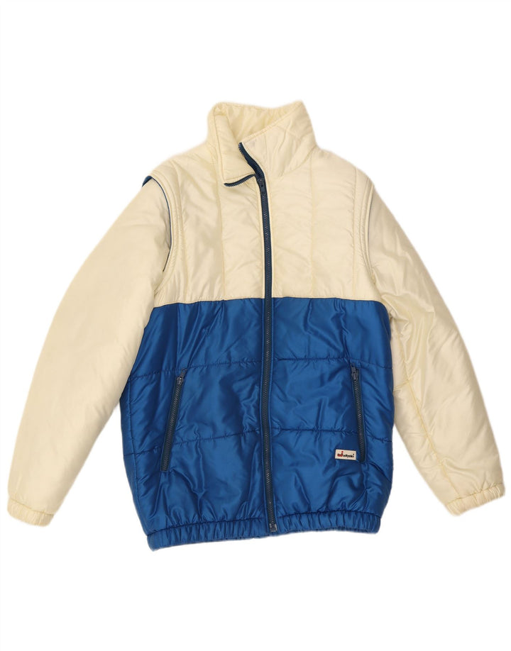 Chaqueta de esquí vintage para hombre Reino Unido 36 Pequeño bloque de color blanco apagado