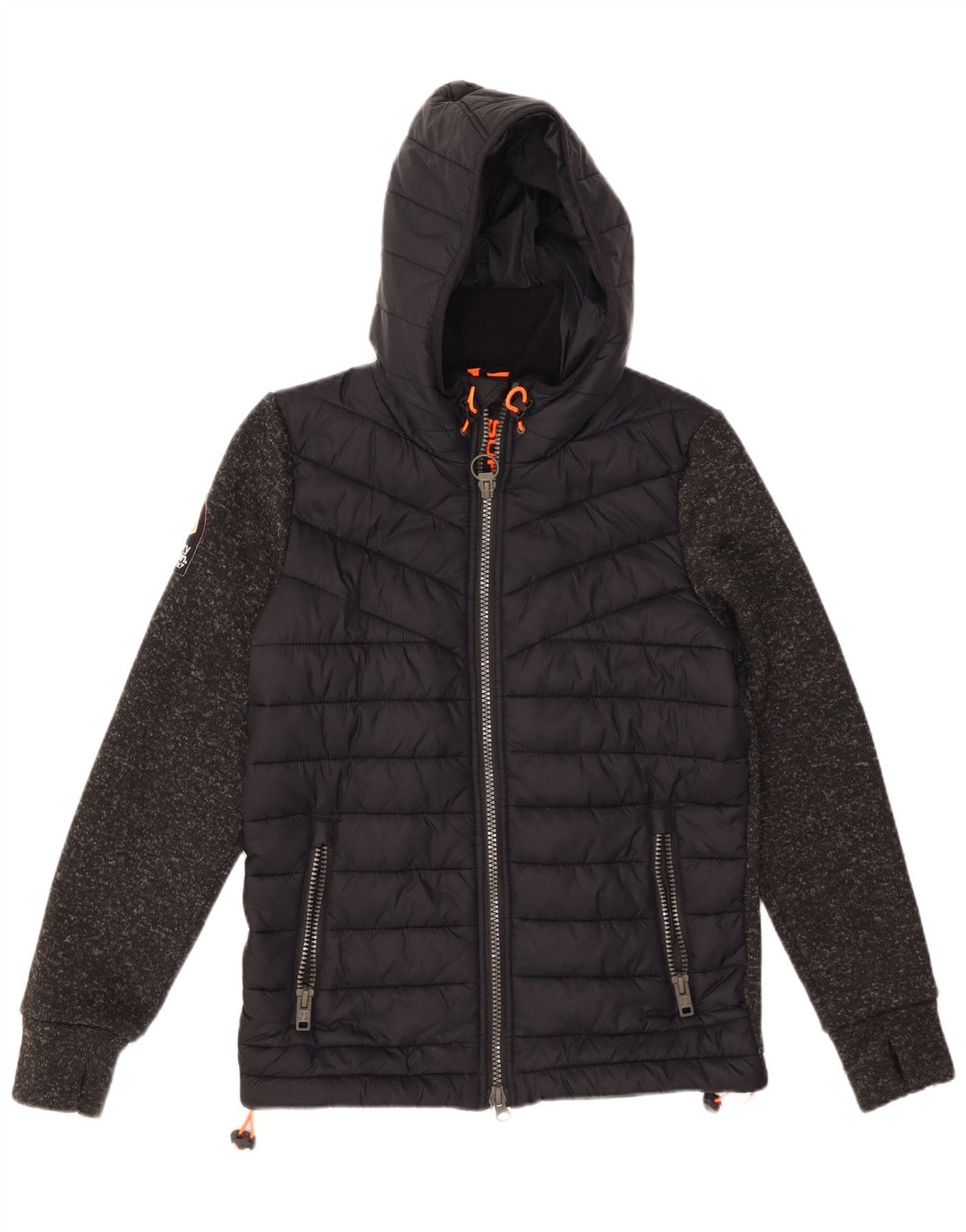 SUPERDRY Chaqueta acolchada con capucha para hombre UK 38 Medium Black Colourblock Nylon