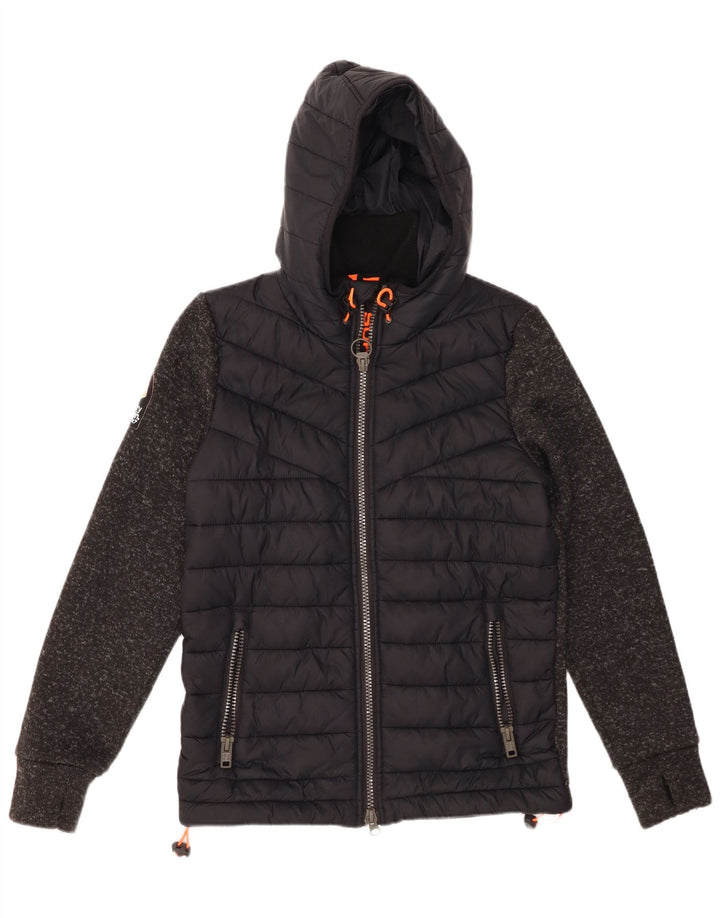SUPERDRY Chaqueta acolchada con capucha para hombre UK 38 Medium Black Colourblock Nylon