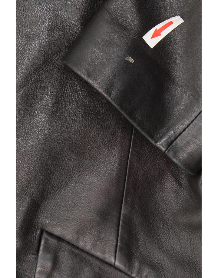 Vintage mujer 3 botones cuero Blazer chaqueta IT 46 cuero negro grande