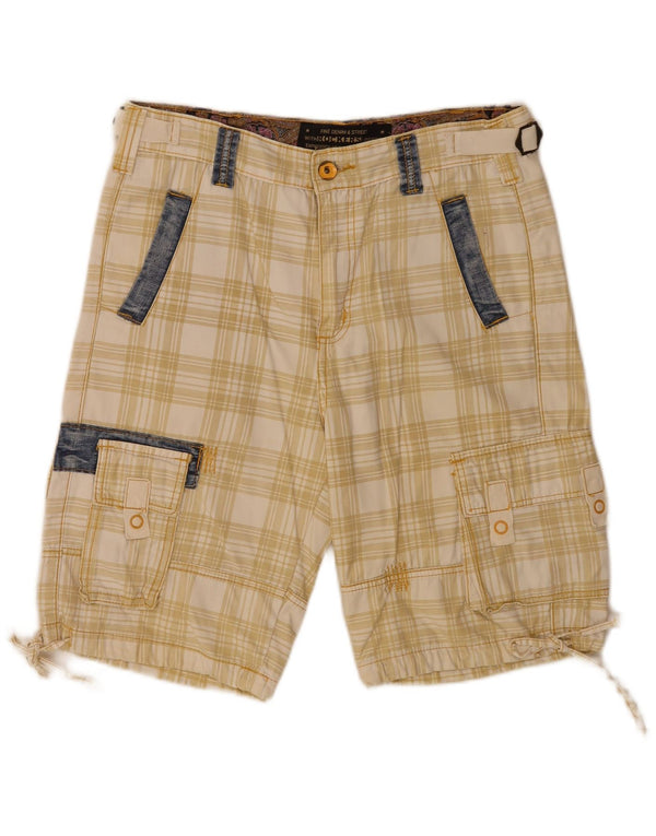 Vintage hombres regular cargo pantalones cortos IT 48 Medio W34 Beige Plaid