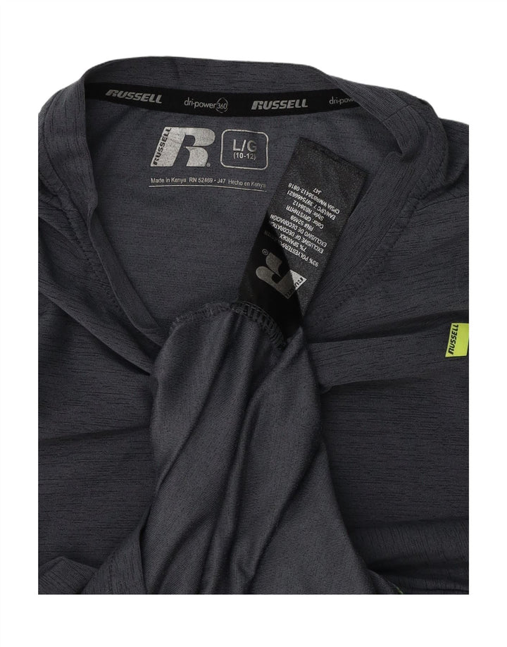 RUSSELL ATHLETIC Boys Top Long Sleeve 10-11 Years Large Grey Polyester