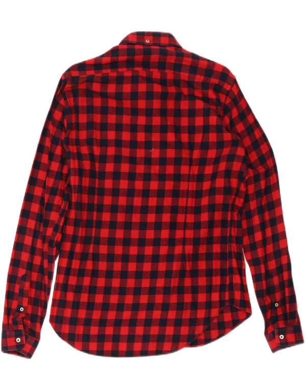 Zara Hombre Camisa Slim Fit De Franela Vichy Rojo Medio