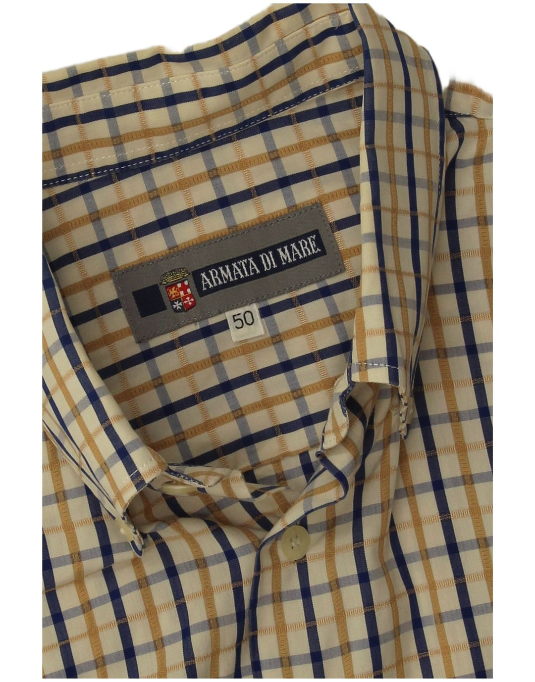 Armata Di Mare Camisa Manga Corta Hombre IT 50 Algodón Azul Medio A Cuadros