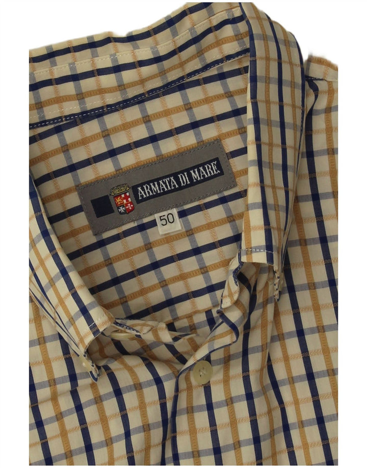 Armata Di Mare Camisa Manga Corta Hombre IT 50 Algodón Azul Medio A Cuadros