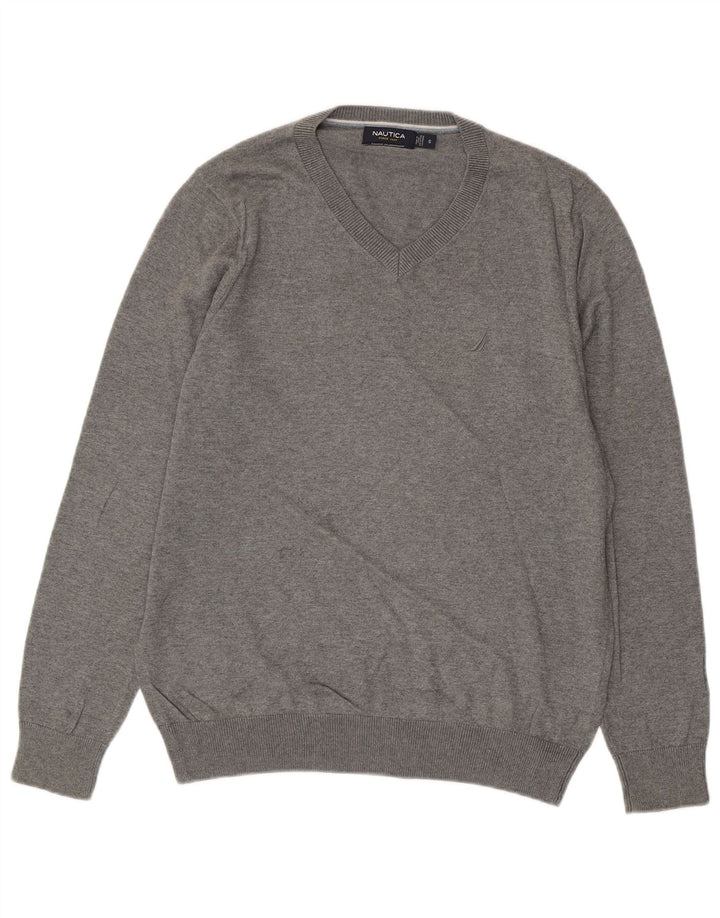 NAUTICA Jersey con Cuello en V para Hombre Small Gris Algodón