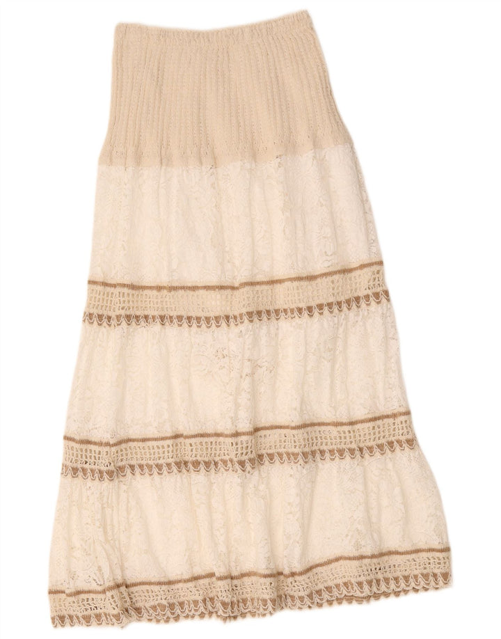 Vintage mujer Maxi falda escalonada W26 pequeñas rayas blancas