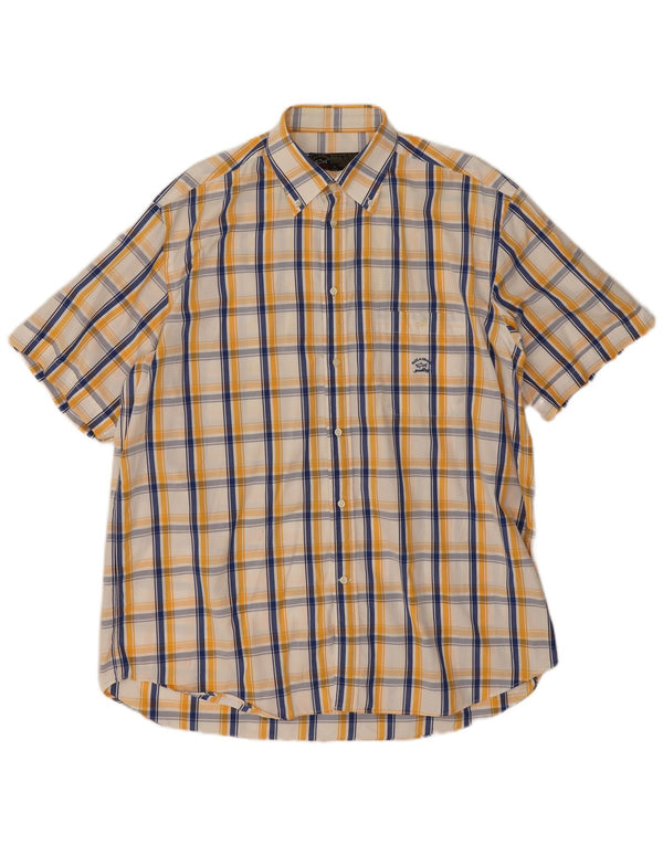 Paul & Shark Camisa de manga corta para hombre talla 43 17 XL cuadros amarillos