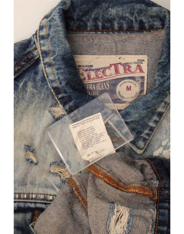 Vintage hombres chaqueta de mezclilla desgastada Reino Unido 38 algodón azul medio