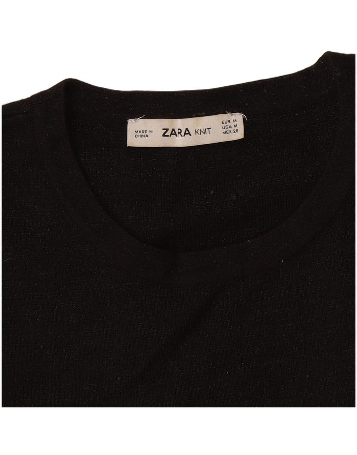 Zara Mujer Crop Camiseta Top UK 12 Medium Negro