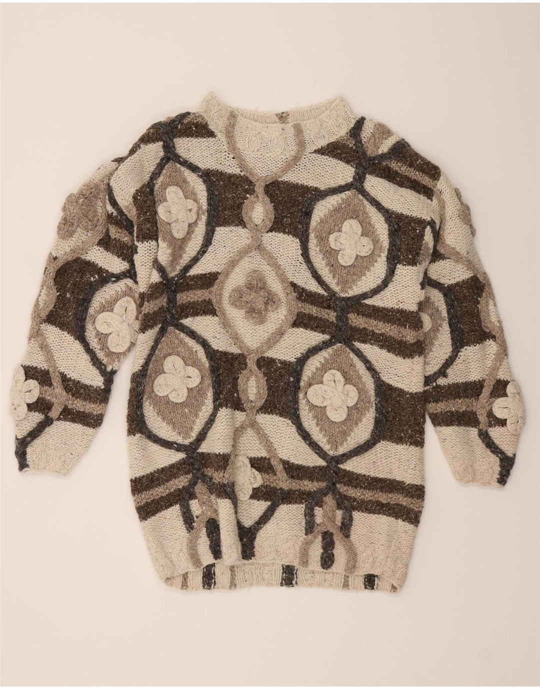 CASAMIA Womens Abstract Pattern Boat Neck Jumper Sweater One Size Beige Vintage Casamia and Second-Hand Casamia from Messina Hembry 
