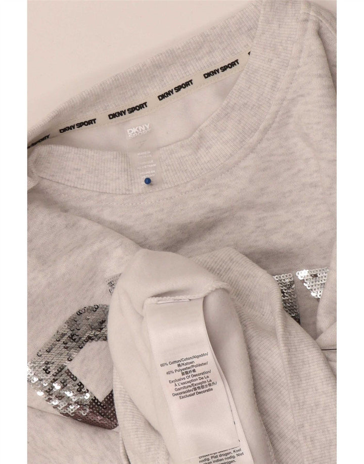 Dkny - Sudadera extragrande con gráfico corto para mujer, talla 10, color gris