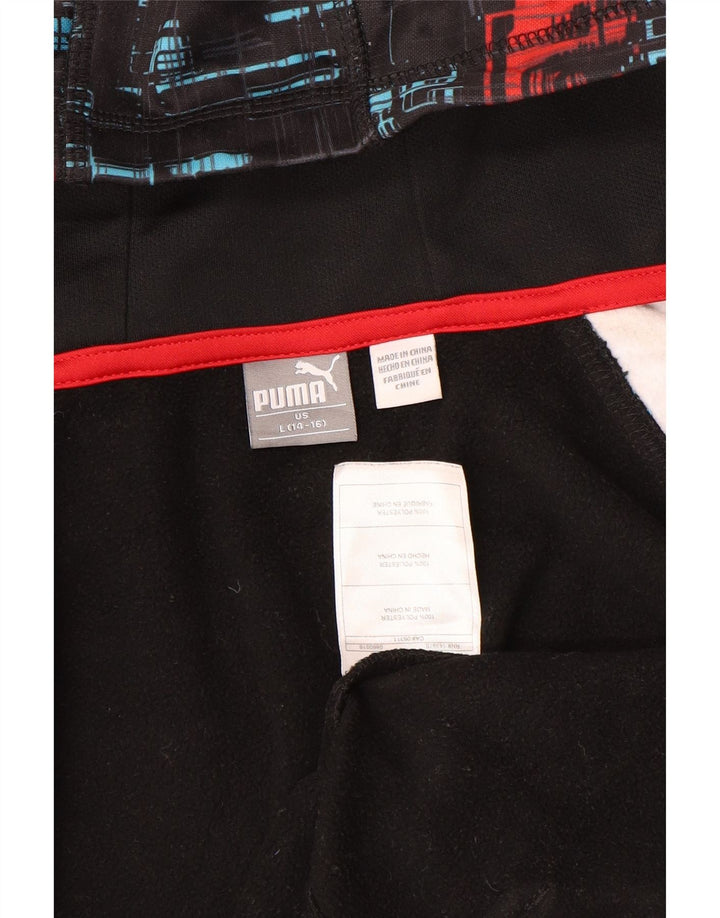 Puma Sudadera con capucha y cremallera para niños 14-15 años Grande Negro Geométrico Poliéster