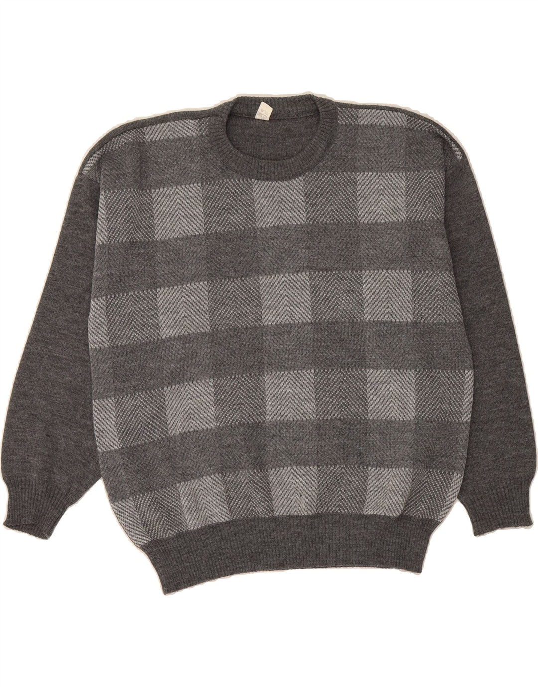 VINTAGE Mens Crew Neck Jumper Sweater XL Grey Check Polyacrylic Vintage Vintage and Second-Hand Vintage from Messina Hembry 