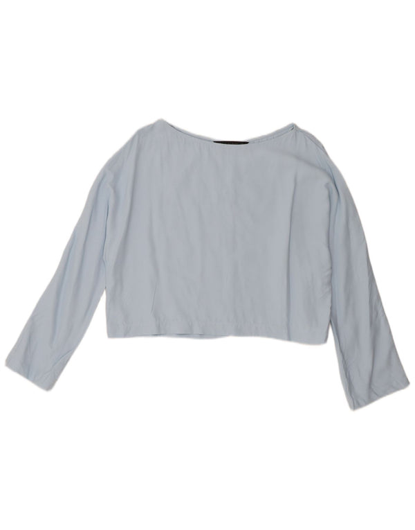 Zara Mujer Crop Blusa Top UK 44 Large Viscosa Azul