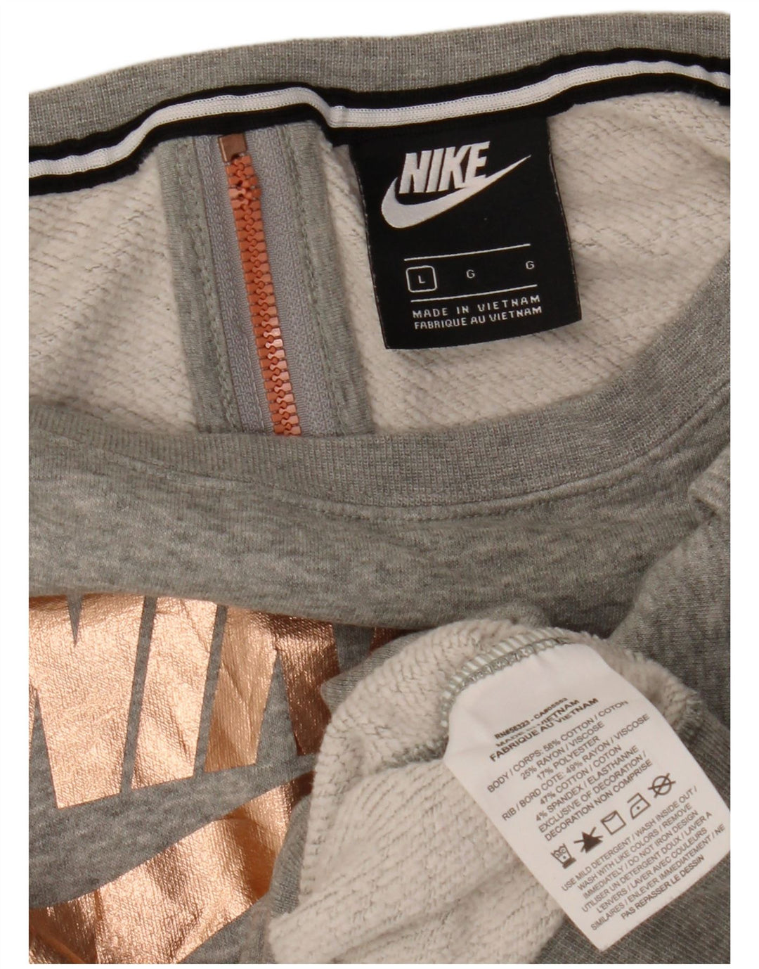 Nike - Sudadera extragrande con gráfico corto para mujer, talla 40, color gris