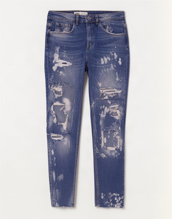 Zara Mens Crop Distressed Skinny Jeans EU 40 Medium W31 L26 Algodón Azul