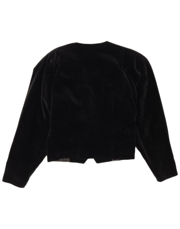 Vintage mujer doble pecho terciopelo chaqueta bolero IT 42 medio negro