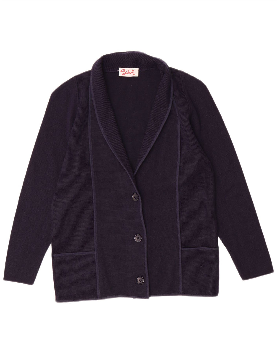 Vintage mujer Cardigan suéter IT 46 grande azul marino poliacrílico