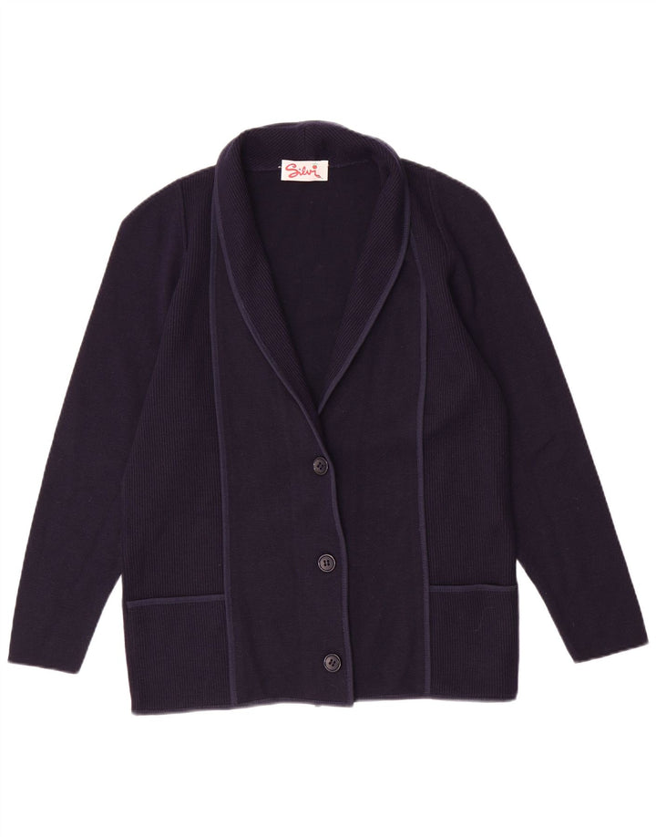 Vintage mujer Cardigan suéter IT 46 grande azul marino poliacrílico