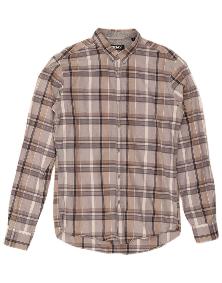 Camisa Dkny Hombre Small Gris Cuadros Algodón