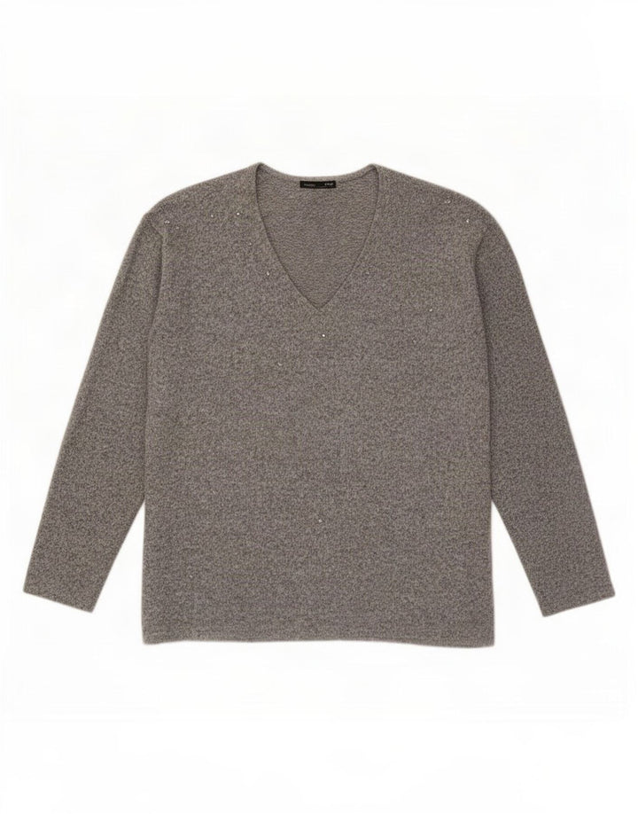 Zara Mujer Top Manga Larga UK 44 Gris Medio Moteado