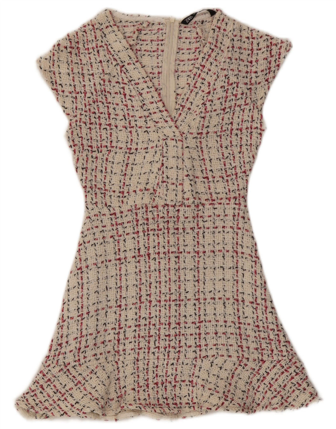 Zara Mujer Vestido Acampanado UK 8 Small Beige Check