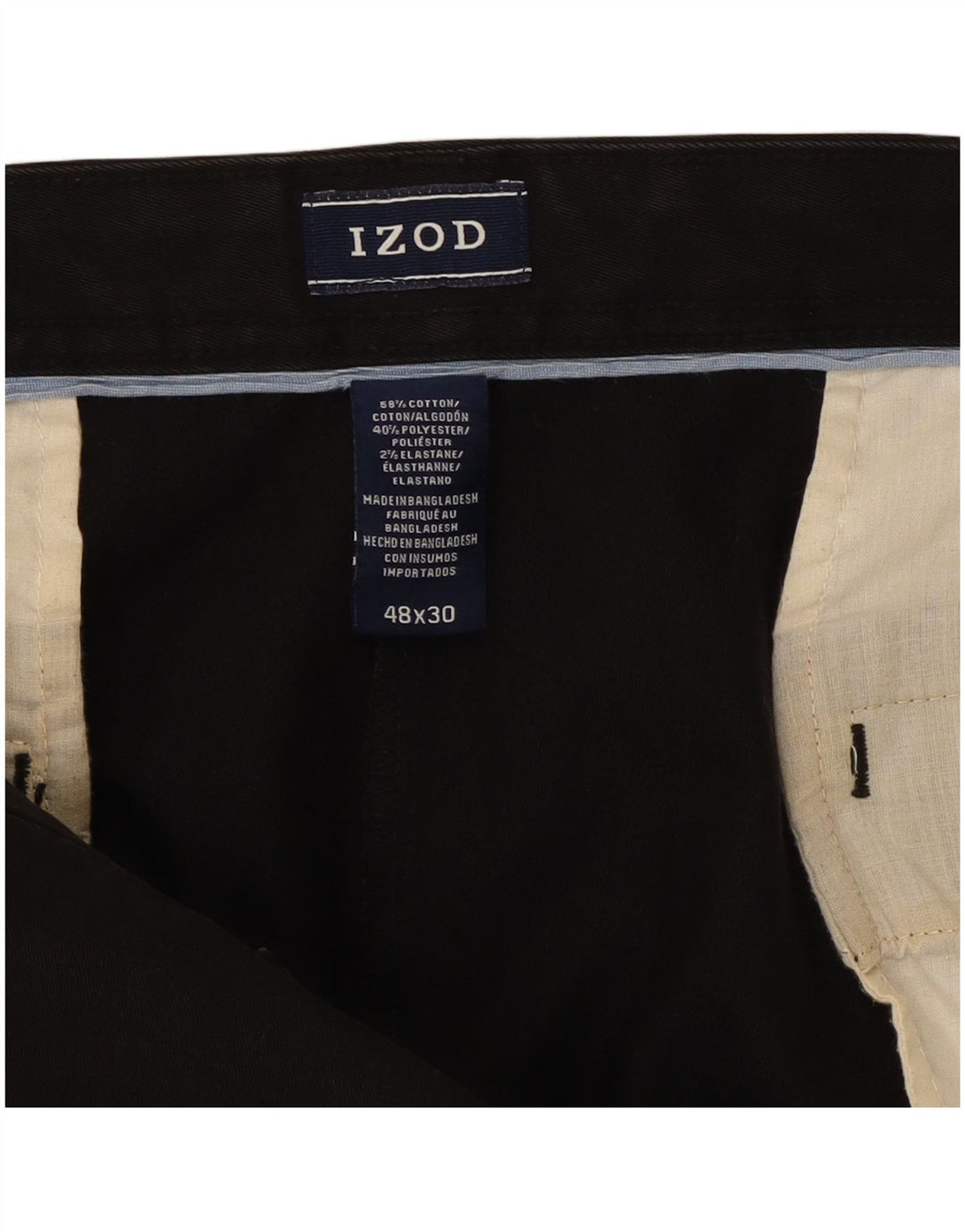 Pantalón chino recto Izod para hombre W48 L30 Algodón negro