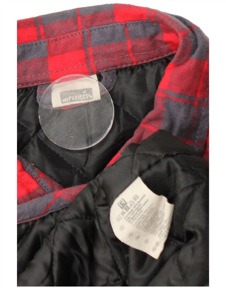 Vintage hombres leñador franela camisa IT 48/50 medio rojo cheque algodón