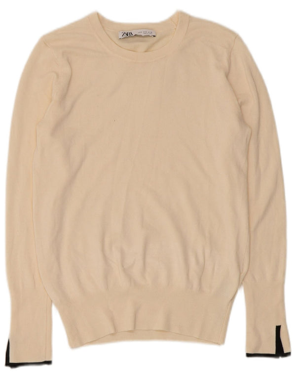 Zara Jersey con Cuello Barco para Mujer UK 12 Medium Off White Viscosa